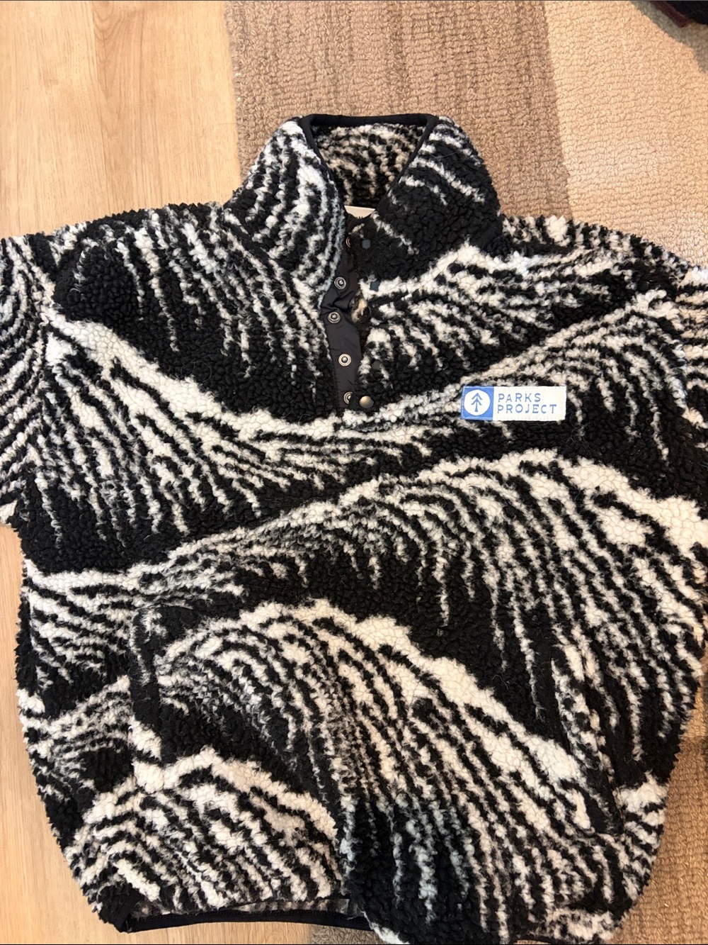 Parks Project Black and White Zebra Sherpa Snap Pullover